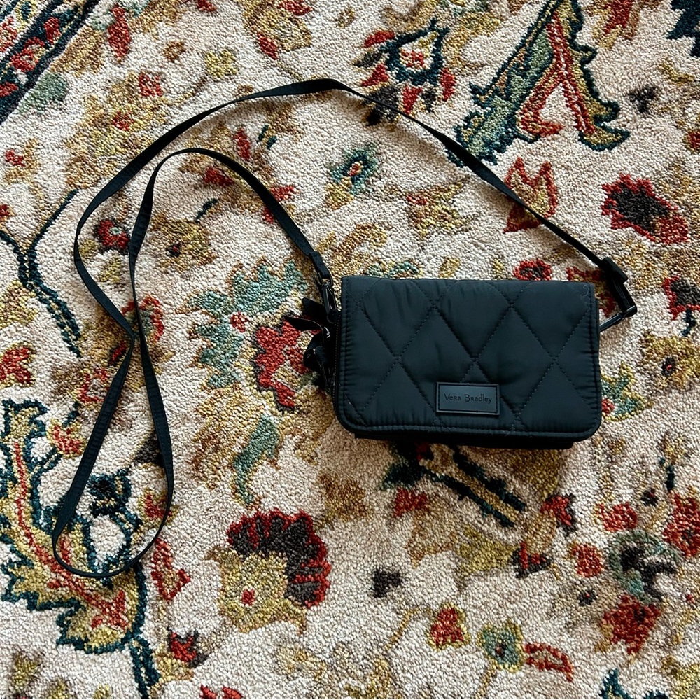 Vera Bradley Quilted All in One Crossbody Wallet RFID Protected Black